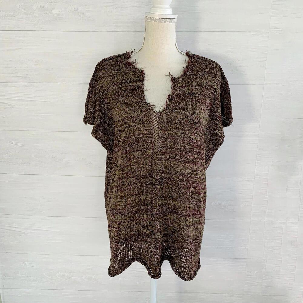 SKIF Skifo - Pink & green variegated knit slouchy sleeveless v-neck sweater, M